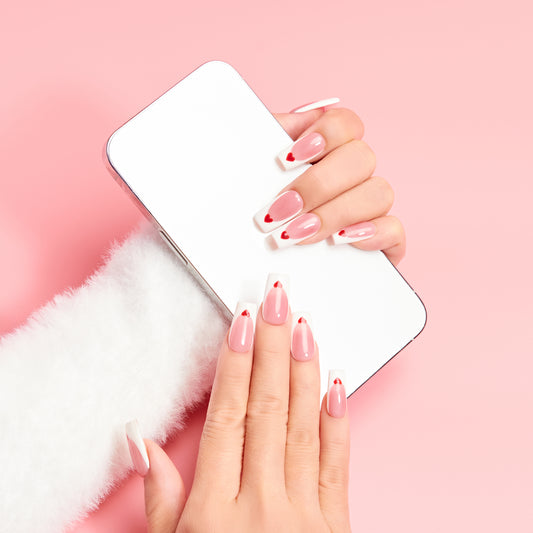 Love Letter Valentines Press-On Nails | Soft Pink French Tip Heart Nails