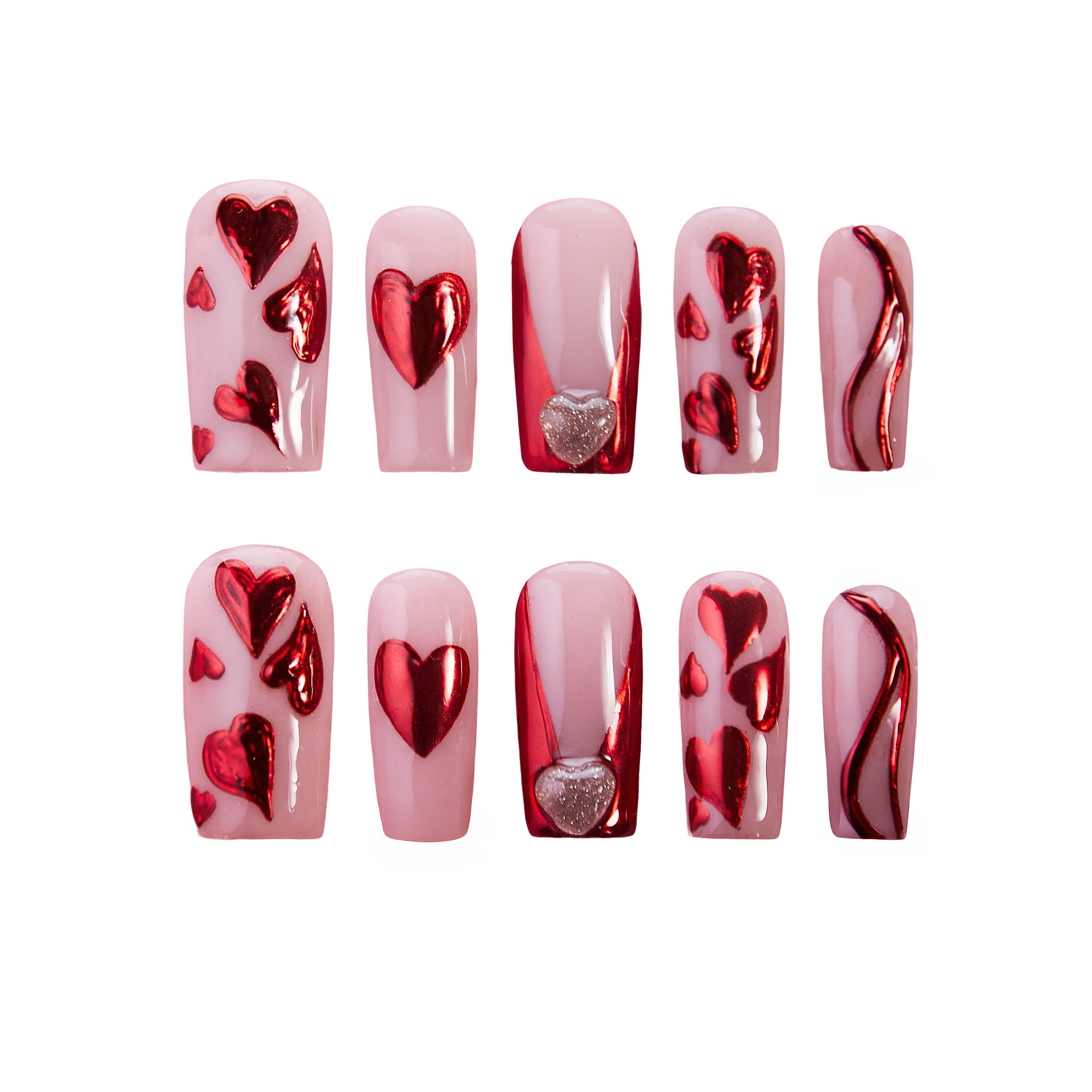 Heart Throb Valentine Press-On Nails | Pink & Red Heart Nails