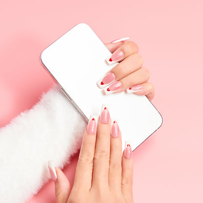 Love Letter Valentines Press-On Nails | Soft Pink French Tip Heart Nails