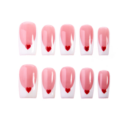 Love Letter Valentines Press-On Nails | Soft Pink French Tip Heart Nails