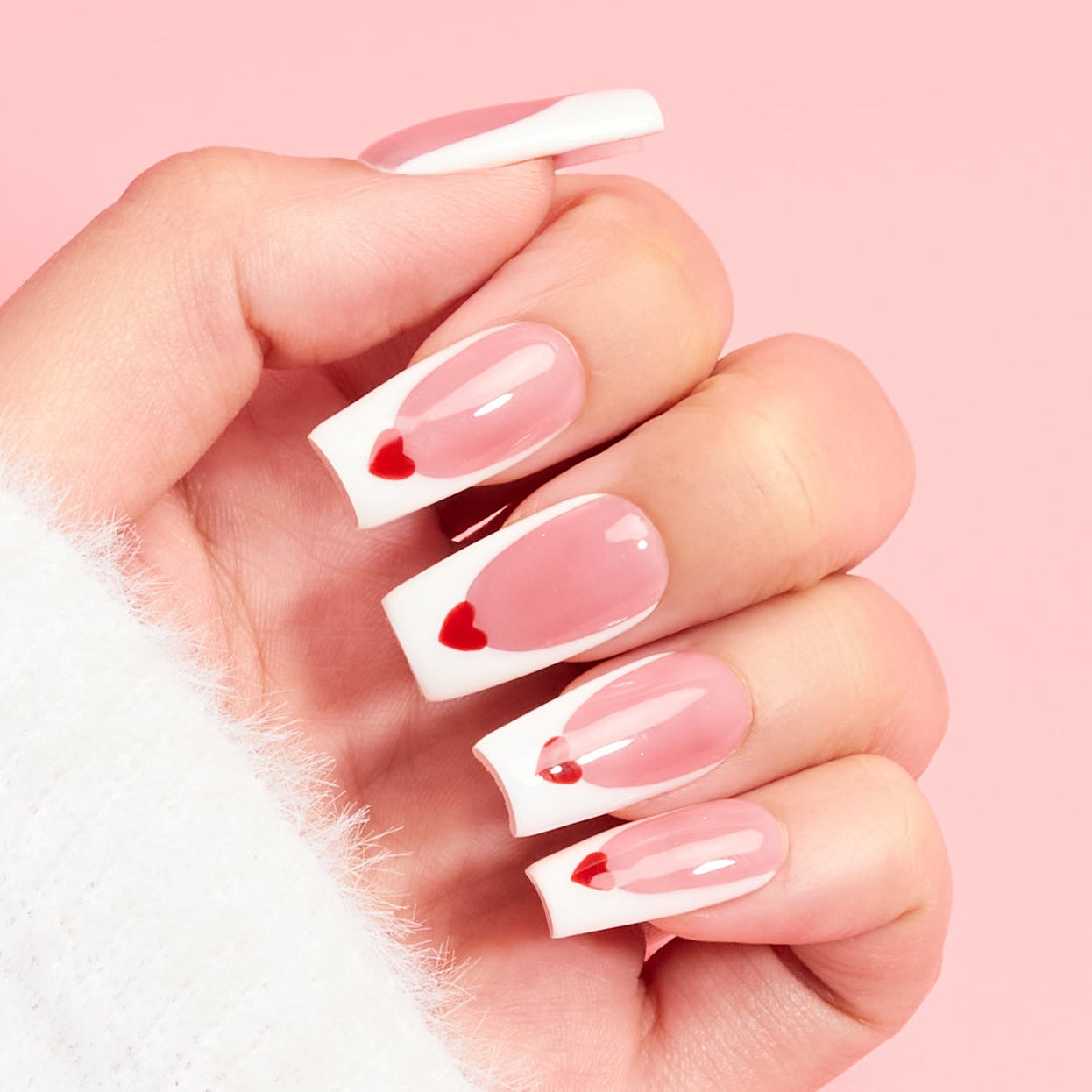 Love Letter Valentines Press-On Nails | Soft Pink French Tip Heart Nails