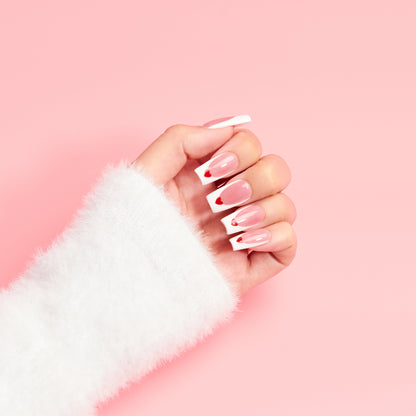 Love Letter Valentines Press-On Nails | Soft Pink French Tip Heart Nails