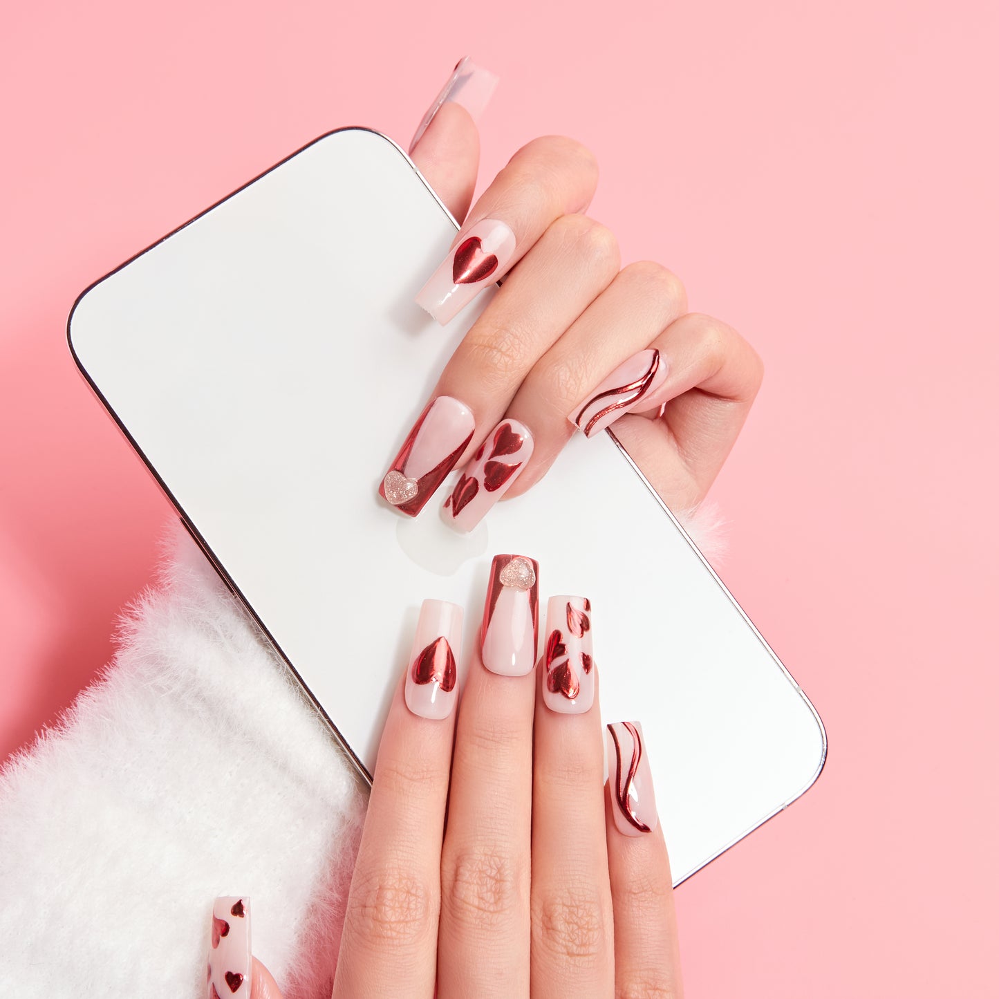 Heart Throb Valentine Press-On Nails | Pink & Red Heart Nails