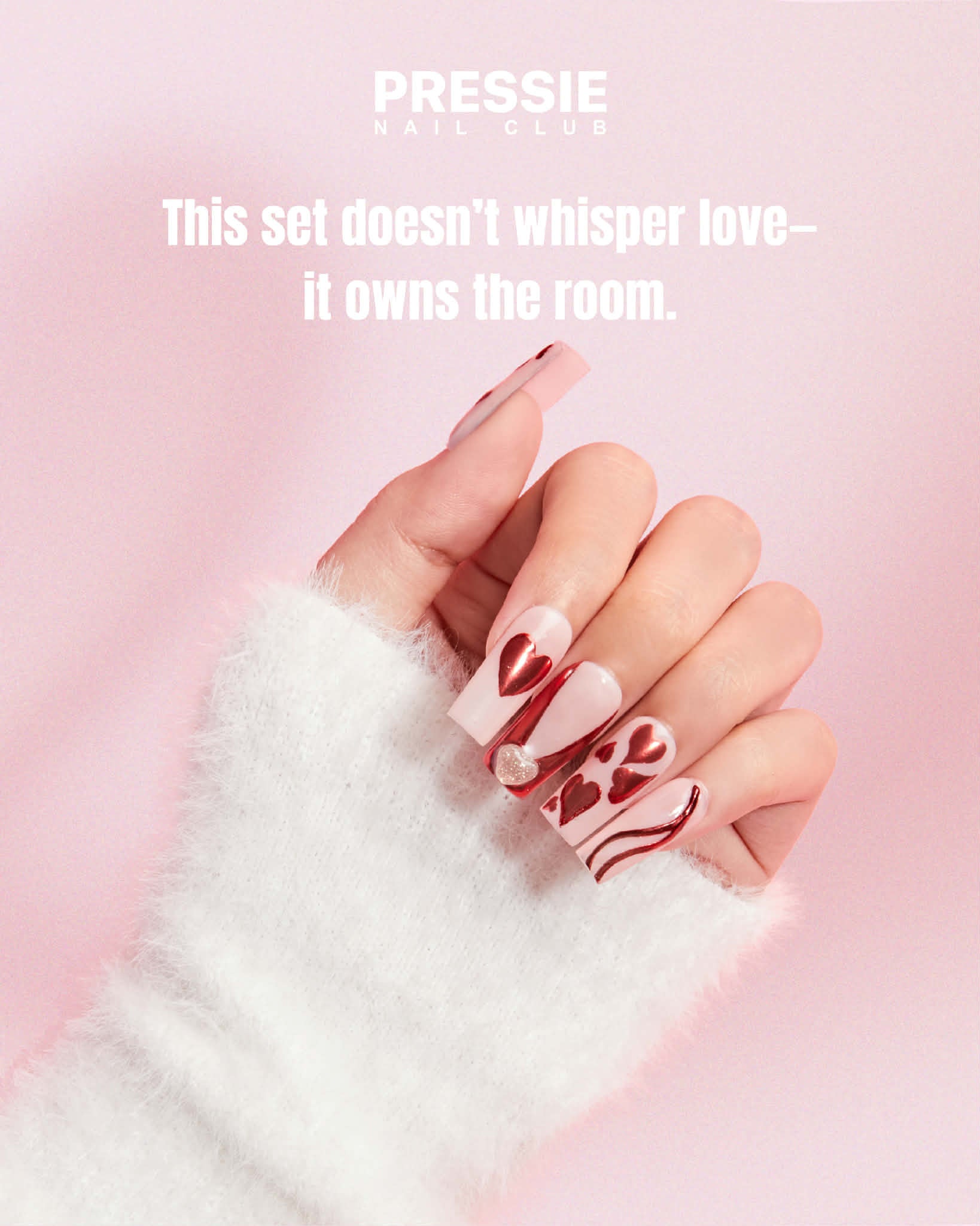 Heart Throb Valentine Press-On Nails | Pink & Red Heart Nails
