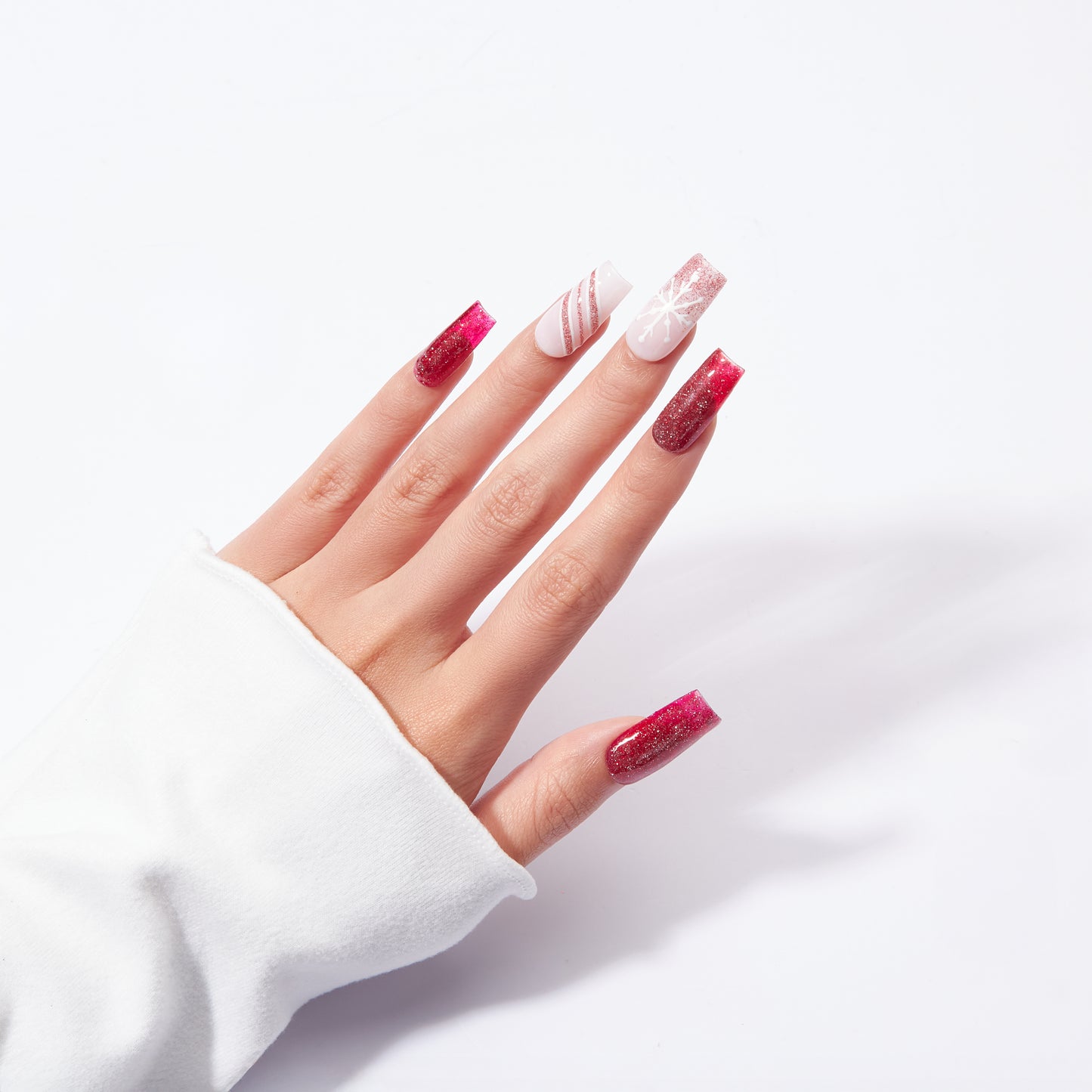 Scarlet Snow – Red Glitter Snowflake Press-On Nails