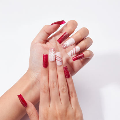 Scarlet Snow – Red Glitter Snowflake Press-On Nails